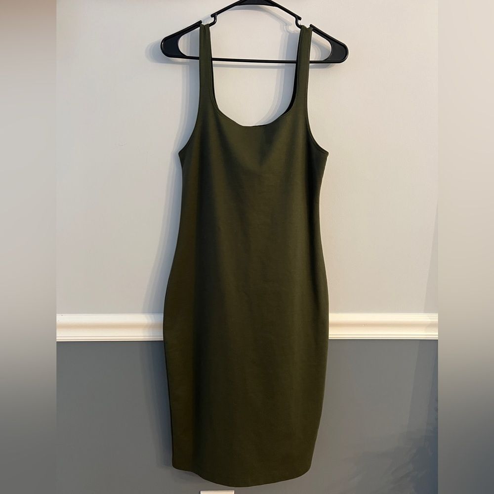 ZARA Trafaluc Olive Green Stretch Knit Midi Bodycon Dress Size S